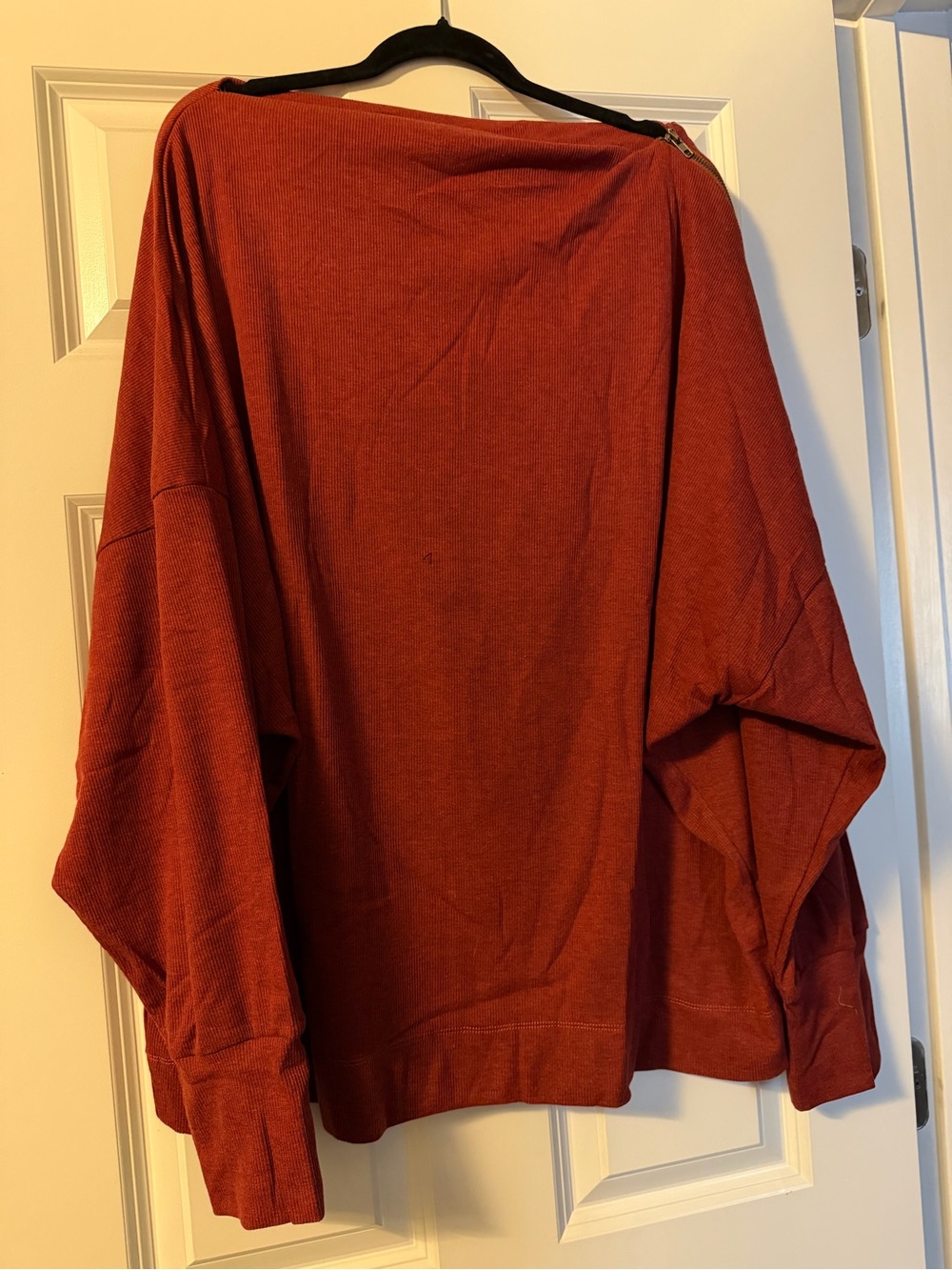 Hayden 3x BNWT Brick Red Orangy Knit Pullover with wide neck and shoulder zipper - Picture 2 of 8